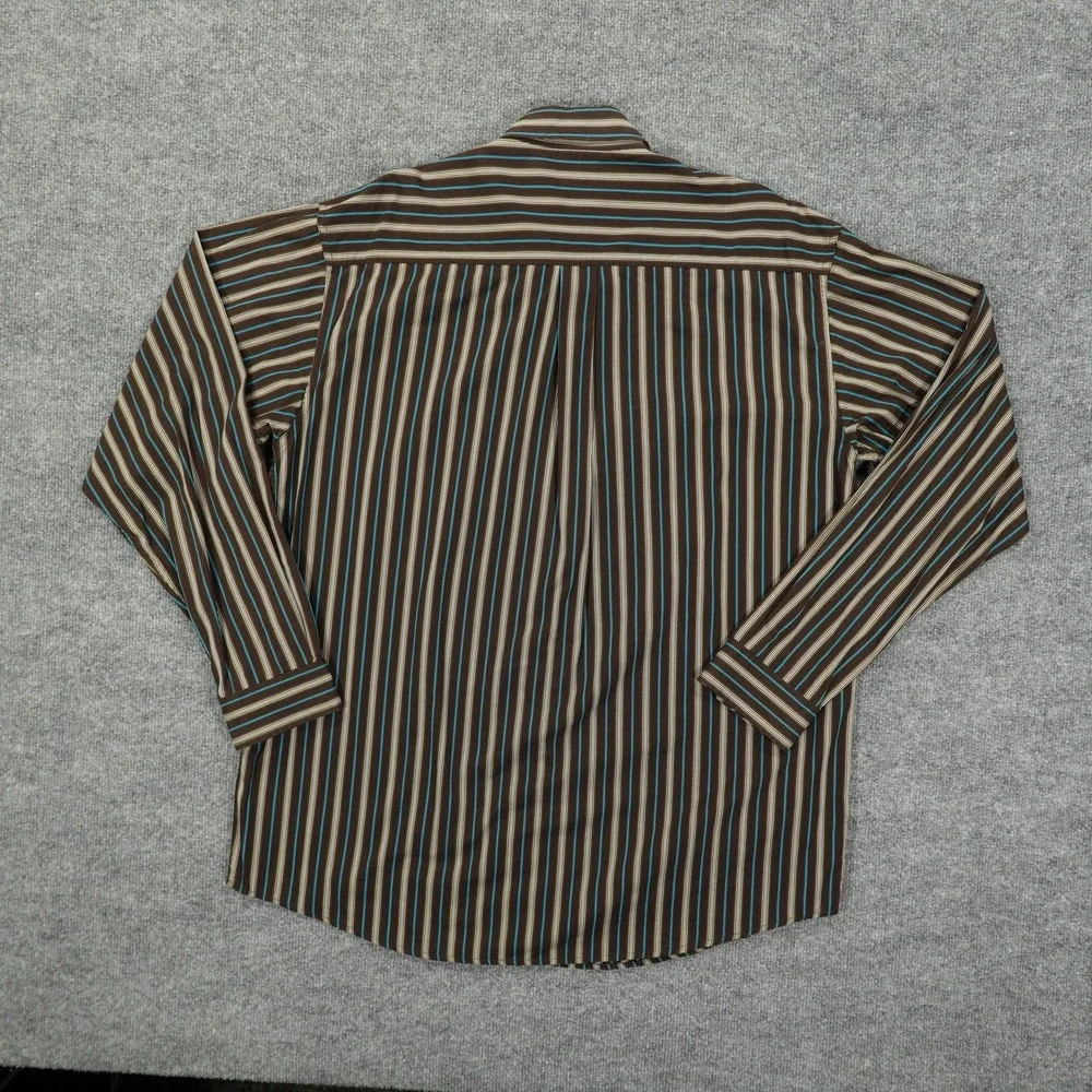 Cinch Shirt Mens Large Brown Blue Striped Western Button Front Cotton Casual - Picture 5 of 8